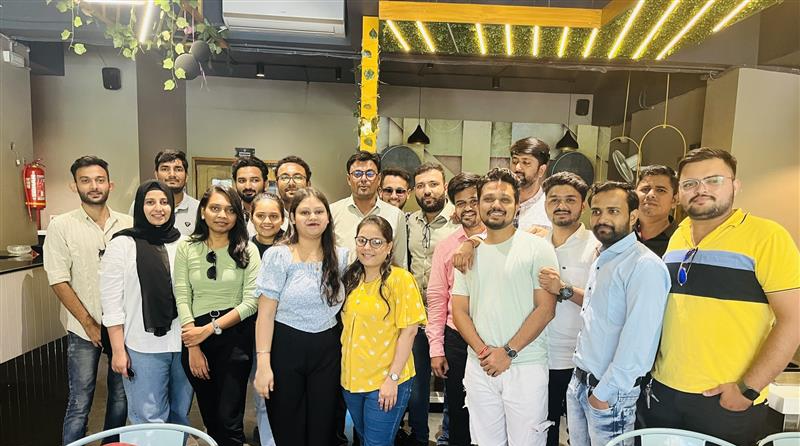 Team members at a dinner outing
